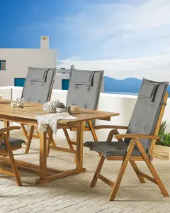 Set of 6 Garden Chairs with Cushions JAVA Acacia Wood Graphite Grey