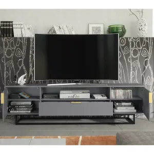 Tide Crest TV Unit 200cm Dark Grey with Fluted Wave Doors - Creative Furniture