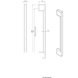 4x Slim D Shape Pull Handle 220 x 8.5mm 192mm Fixing Centres Satin Nickel