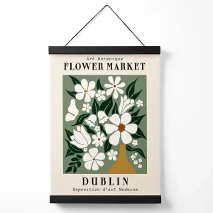 Dublin Green and White Flower Market Exhibition Medium Poster with Black Hanger