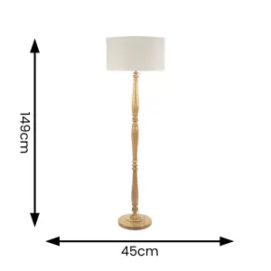 ValueLights Victoria Light Wood Candlestick Floor Lamp with Linen White Trim Drum Shade