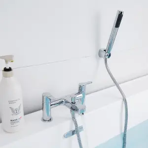 BATHWEST Bath Shower Filler Mixer Tap Double Lever Chrome Solid Brass with Shower Hand