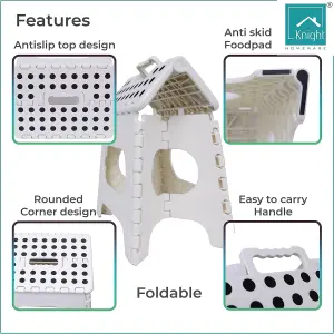 Plastic Folding Step Stool, Strong Heavy Duty Skid Resistant Stool for Kids and Adults, H29 x L27 x W22cm - WHITE