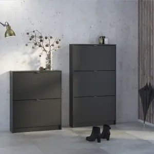 Shoes Shoe cabinet  w. 3 tilting doors and 1 layer Matt Black