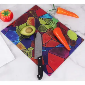 Multicoloured Glass Cutting Board - Heat-Resistant Chopping Board Kitchen Worktop Saver & Countertop Surface Protector - 40 x 30cm