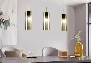 Pendant Ceiling Light Colour Satin Nickel Shade Gold Color Glass Vaporized E27 3x15W