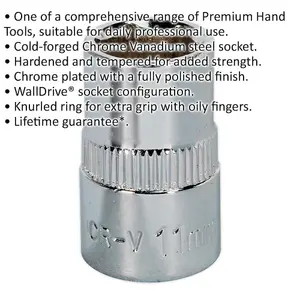 Premium 11mm Forged Steel Drive Socket with Polished Chrome Finish