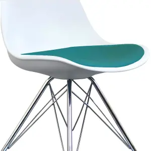 Soho White and Teal Plastic Dining Chair with Chrome Metal Legs