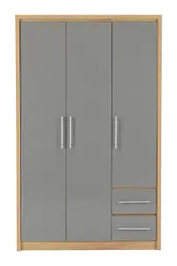 Seville 3 Door 2 Drawer Wardrobe in Oak and Grey Sheen Finish