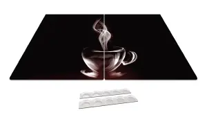 ALLboards Glass Chopping Board COFFEE CUP 2 Set 52x30cm Cutting Board Splashback Worktop Saver for Kitchen Hob Protection