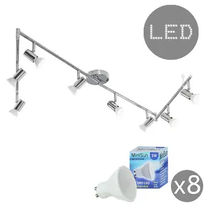 ValueLights Consul Silver Ceiling Bar Spotlight and GU10 Spotlight LED 5W Cool White 6500K Bulbs