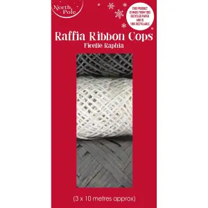 Eurowrap Raffia Christmas Ribbon (Pack of 3) Grey/White (One Size)