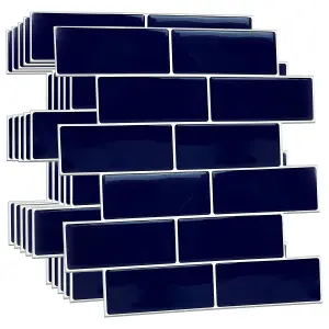 12 Pcs 30.5 x 30.5cm(12") 3D Tile Stickers Peel and Stick Backsplash Splashback Decals Tile Transfer - Deep Blue Glossy