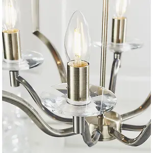 Luminosa Lainey 4 Light Ceiling Pendant Antique Brass Plate & Clear Crystal Glass, E14