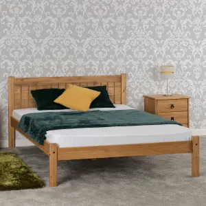 MAYA SMALL DOUBLE 4ft SOLID DISTRESSED WAX PINE WOOD BED FRAME