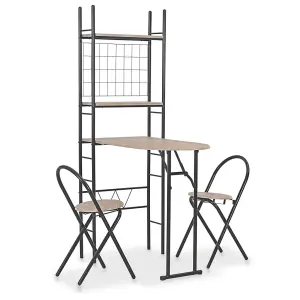 Berkfield 3 Piece Folding Dining Set with Storage Rack MDF and Steel