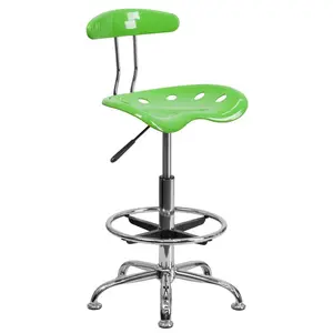 Vibrant Chrome Drafting Stool with Tractor Seat Apple Green