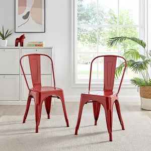 Furniturebox Set of 2 Red Colton Tolix Style Stackable Industrial Metal Dining Chair