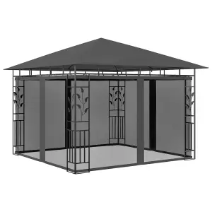 Berkfield Gazebo with Mosquito Net&LED String Lights 3x3x2.73m Anthracite