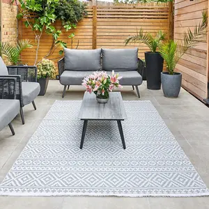 Blue Outdoor Rug, Geometric Stain-Resistant Rug For Patio Decks, 3mm Modern Outdoor Durable Area Rug-160cm X 220cm