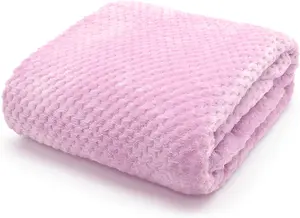 Waffle Luxury Flannel Fleece Throw Blanket Sofa Couch Waffle Teddy Soft All Seasons Bed Throw Blanket(Pink)