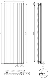 Ximax Champion HOR DES RAD BS 584X1200MM Black silver Horizontal Designer 2448BTU Radiator, (W)1200mm x (H)584mm