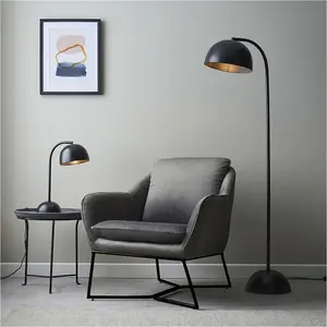 1630mm Floor Lamp - Matt Black Modern Curved Arm - Standing LED Light Base & Shade