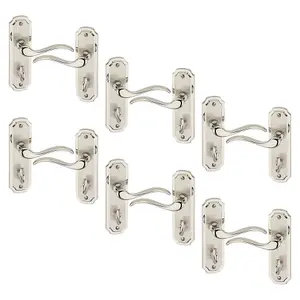 URBNLIVING 157cm Length 12 Pcs Constance Metal & Satin Nickel Bathroom Lever Latch Door Handles Set