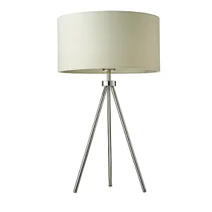 Luminosa Tri 1 Light Table Lamp Chrome, Ivory Linen Effect, E27