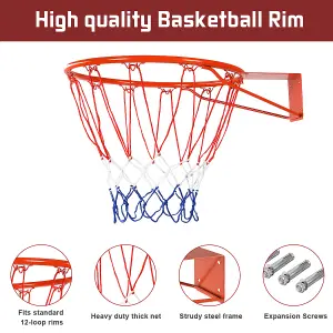 Costway Wall Mounted Basketball Hoop Full Size Replacement Basketball Rim w/ Net 46cm