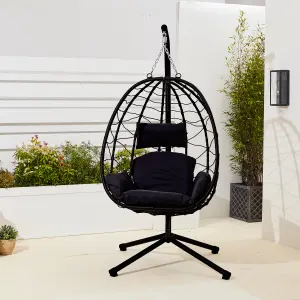 Neo Black Egg Swing Hanging Chair With Cushions