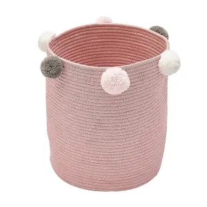 Pink Cotton Rope Woven Laundry Basket Laundry Hamper Clothes Toy Organizer