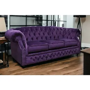 Chesterfield 3 Seater Sofa Velluto Amethyst Purple Fabric In Buckingham Style