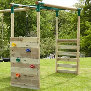 Rebo Wooden Garden Children's Swing Set with Extra-Long Monkey Bars - Double Swing - Sage Green