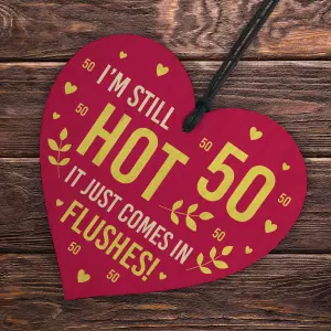 Red Ocean 50th Birthday Gifts For Women Funny Wooden Heart 50th Birthday Gift For Mum Nan Sister