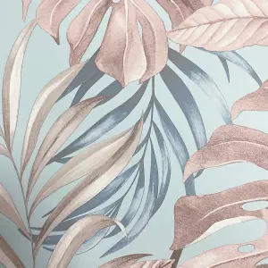 Muriva Blue Tropical Pearl effect Embossed Wallpaper