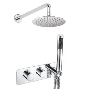 Bathroom 2 Dial 2 Way Round Concealed Thermostatic Valve - Shower Slim Head & Handset