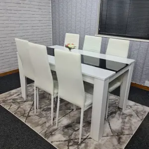 Dining set of 6 Kitchen Dining Table and 6 Chairs White and Black Wood Dining Table with 6 white metal Chairs Kosy Koala