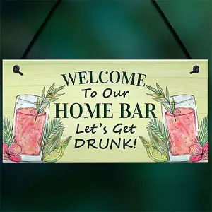 Red Ocean Home Bar Welcome Sign - Hanging Cocktail Bar Signs - Garden Bar Decor Plaques - Novelty Home Bar Accessories Signs