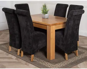 Dakota 127 x 82 cm Chunky Oak Small Dining Table and 6 Chairs Dining Set with Montana Black Fabric Chairs