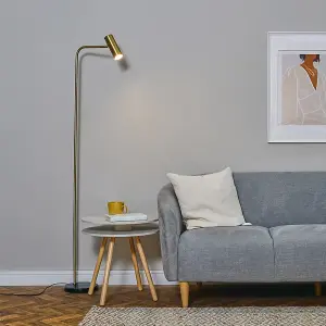 ValueLights Selbourne Modern Gold GU10 Angled Floor Lamp with Black Marble Base