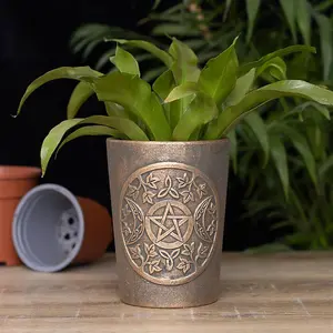 Antique Bronze Effect Terracotta Plant Pot - Triple Moon