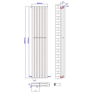 Nes Home 1800 X 360 mm Double Oval Tube Matte Black Radiator