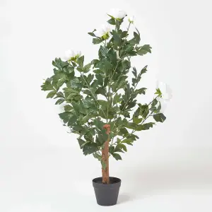 Homescapes Cream Artificial Peony Tree in Black Pot, 100 cm Tall