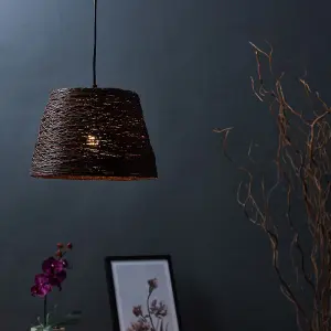 ValueLights Jaap Modern Brown Wicker Rattan Style Ceiling Pendant Light Shade