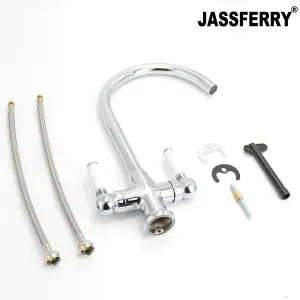 JASSFERRY Kitchen Mixer Tap Elegant White Ceramic Dual Handle Monobloc Sink Faucet Chrome