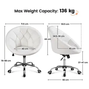 Yaheetech White Height Adjustable Tufted Office Chair with Armrests