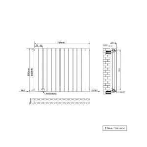 Rinse Bathrooms 600x767mm Anthracite Horizontal Designer Radiator Double Column Oval Panel Bathroom Radiators