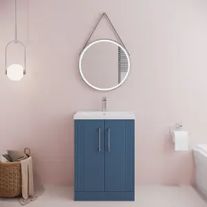 Retro 2 Door Floor Standing Vanity Unit with Mid-Edge 1 Tap Hole Ceramic Basin - 600mm - Satin Blue - Balterley