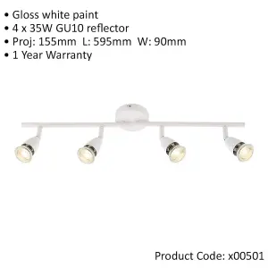 4 Way Adjustable Ceiling Spotlight Bar - 4 x 35W GU10 Reflector - Gloss White